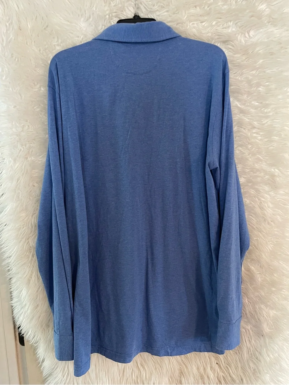 Peter Millar Men’s Crown Fleece Long Sleeve Stretch Blue Polo Shirt.
